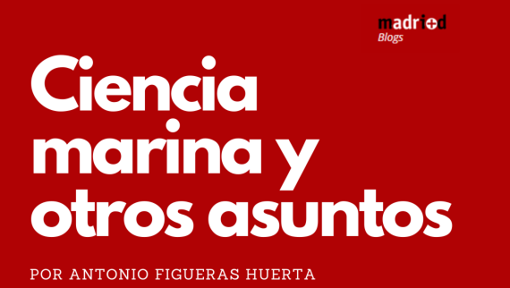 Cartel de Ciencia Marina y otros asuntos con fondo rojo