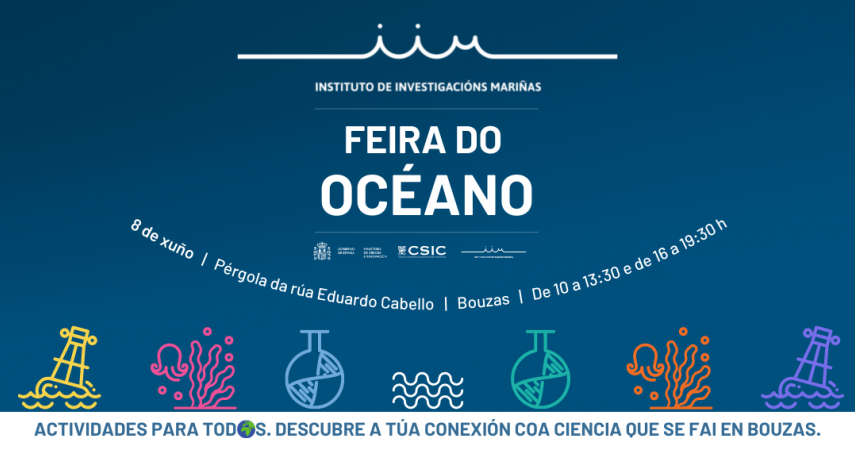 Banner da Feira do Océano do IIM, o día 8 de xuño, na Pérgola de Eduardo Cabello en Bouzas.