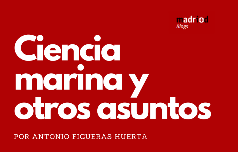 Cartel de Ciencia Marina y otros asuntos con fondo rojo